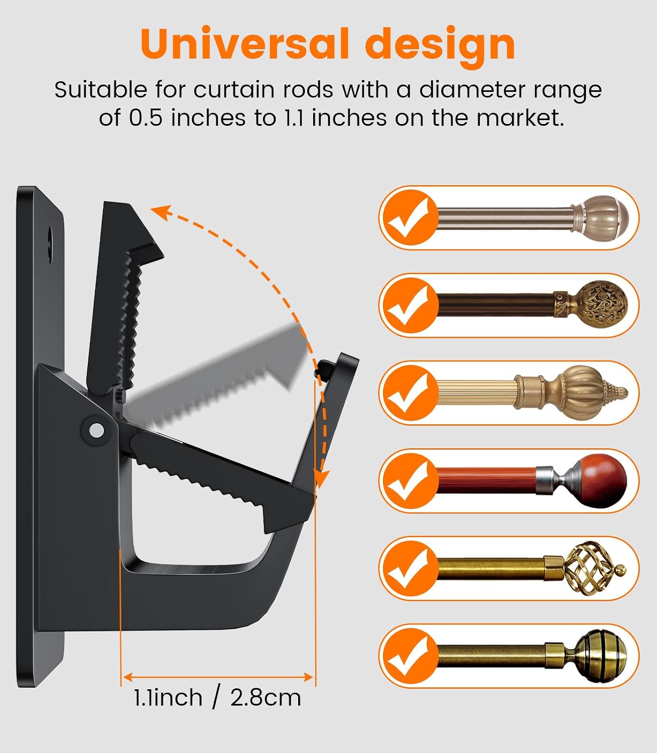 Pack of 2 Curtain Rod Brackets, Curtain Rod Holder, Curtain Rod Holder, Self-Adhesive Curtain Rod Holder, Adjustable, for Bathroom and Living Room, No Drilling Required