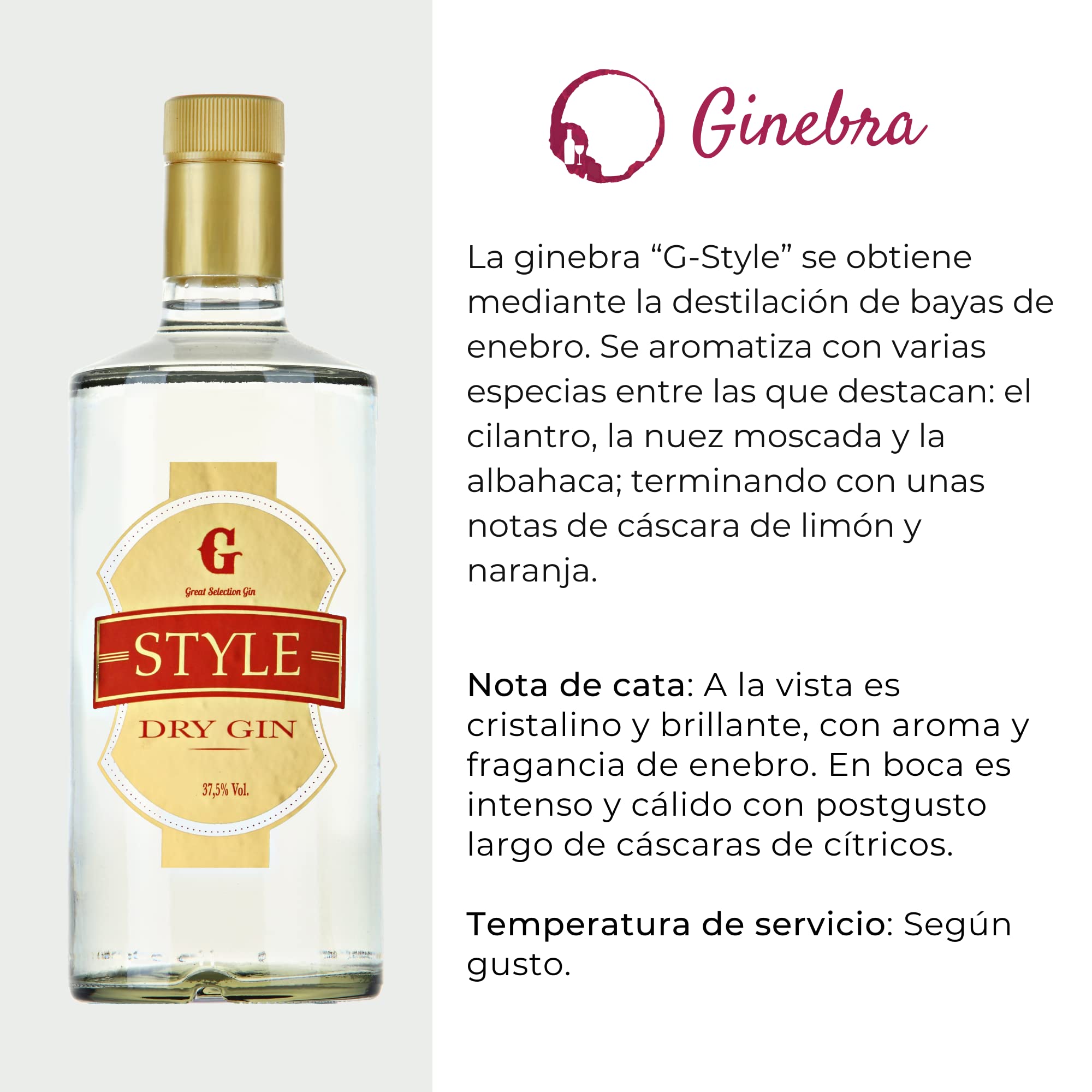 Ginebra Premium Elaborada en Rioja - Lote 6 botellas 70cl - Graduación 37,5% - Ginebra G-STYLE Premium - Destilada con Bayas de Enebro