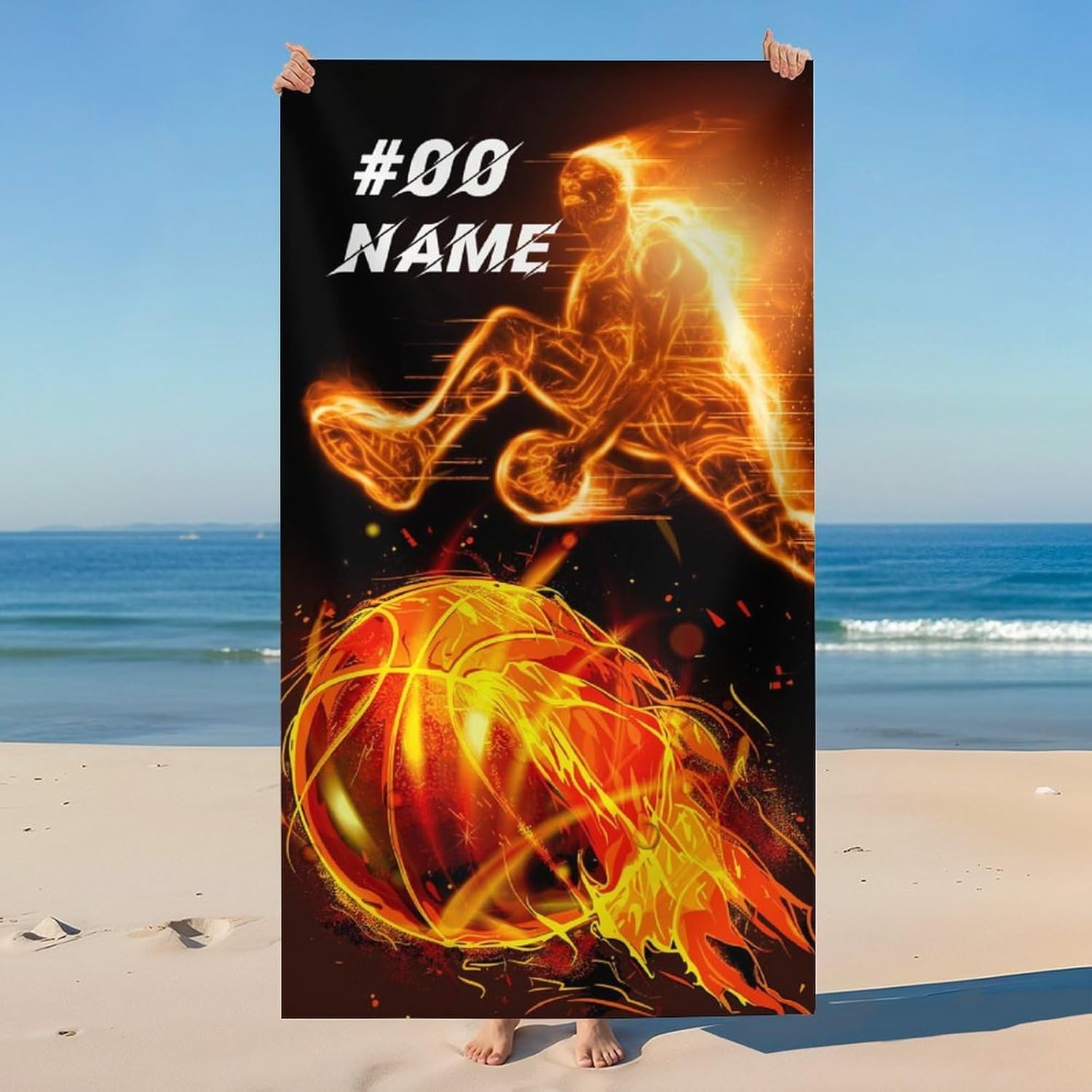 Personalized Basketball Beach Towel, Custom Sports Towel, Boys Bath Towels, Gift for Kids Adults, 40x70 Inch Softness Sand Free Microfiber Towels for Beach Pool Swim Gym