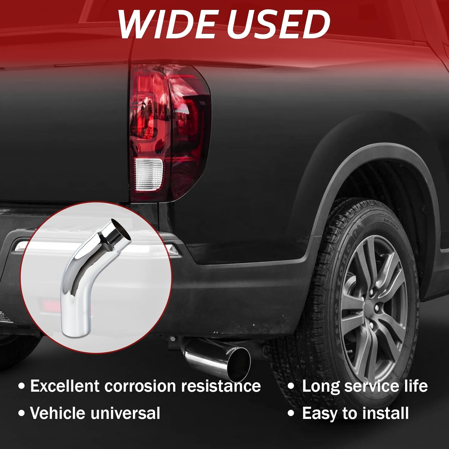 5 Inch Chrome Plated Diesel Exhaust Elbow Tip,5'' Inlet 6'' Outlet Side Exit Exhaust Tip, 23'' Length Turndown Exhaust Pipe For Pickups, Trucks and Cars