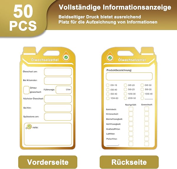 50 Stück Ölwechselzettel,Ölwechsel set Ölwechsel Anhänge,Ölwec Öl Schildehselzettel (50 Stück) - 3