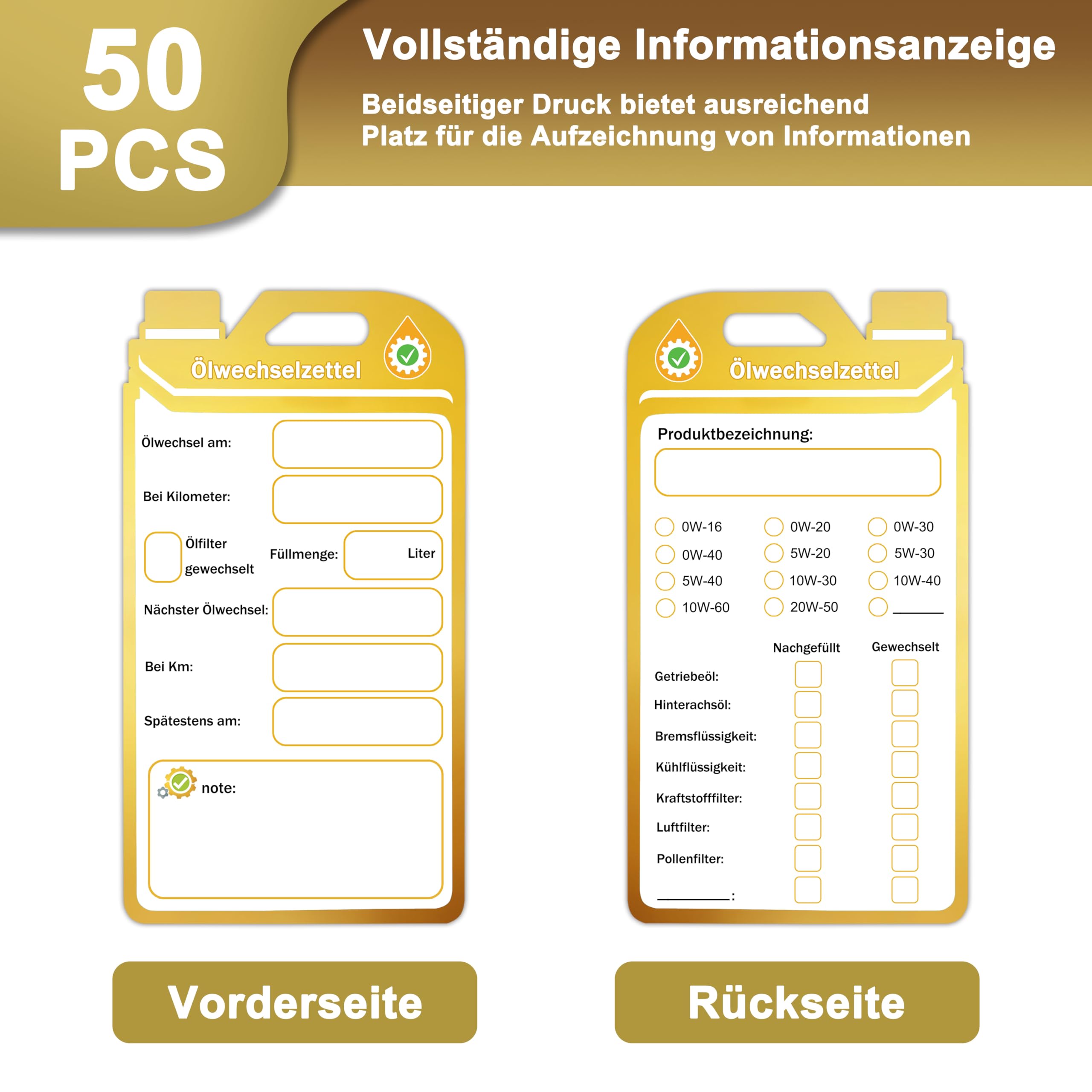 50 Stück Ölwechselzettel,Ölwechsel set Ölwechsel Anhänge,Ölwec Öl Schildehselzettel (50 Stück) - 3
