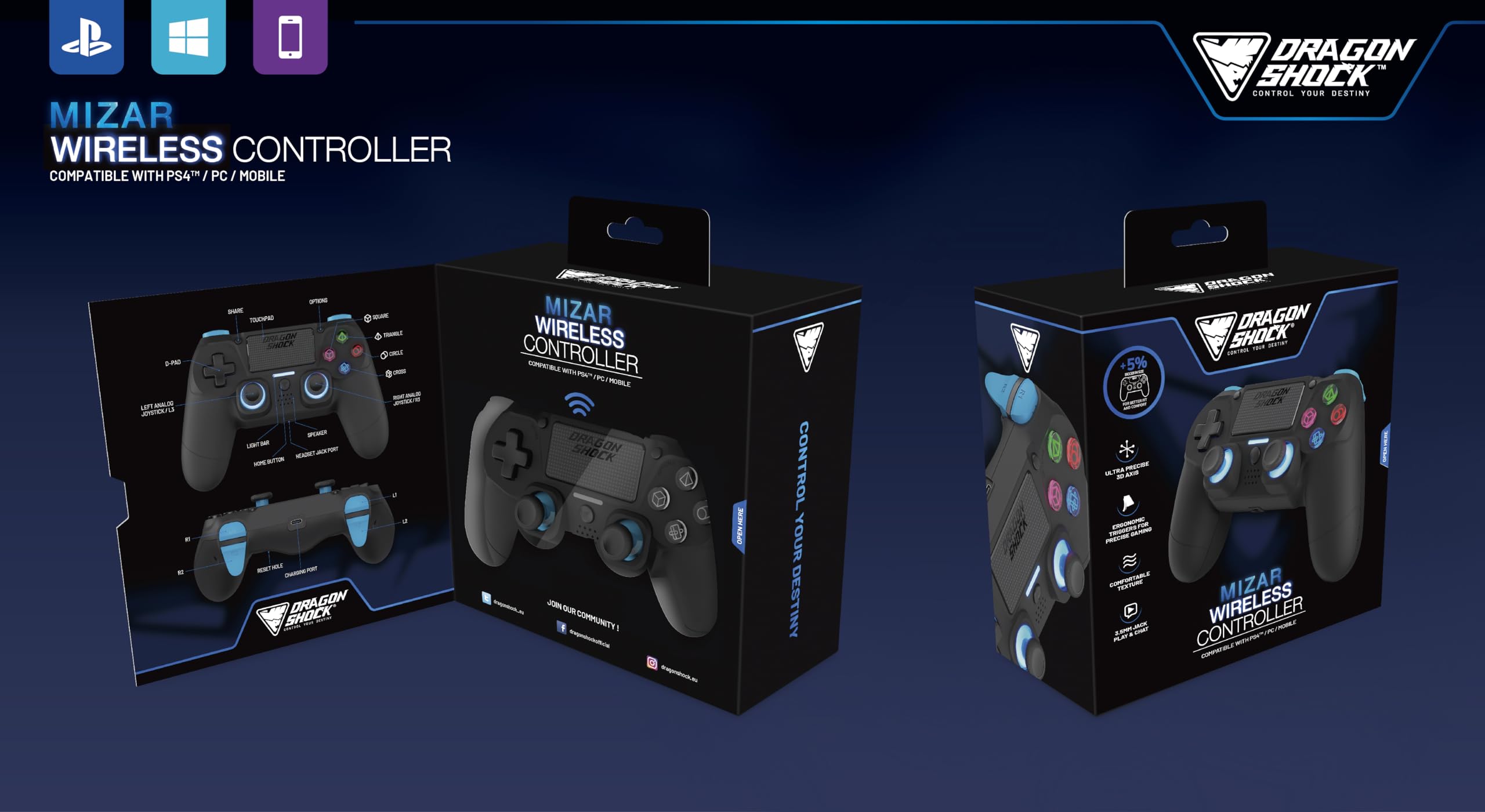 Czarny MIZAR Bezprzewodowy kontroler Bluetooth na PS4, PC i Mobile