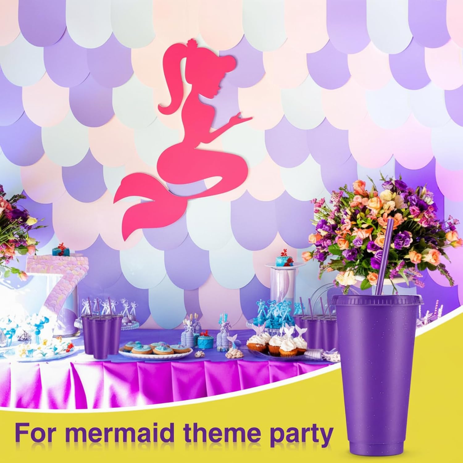 Amyhill 24 Pcs Reusable Cups with Lids and Straws 24 oz Glitter Iced Coffee Tumbler Plastic Travel Mug Cup for Smoothie Juices Birthday Sleepover Party Supplies for Girls(Purple) - Image 5