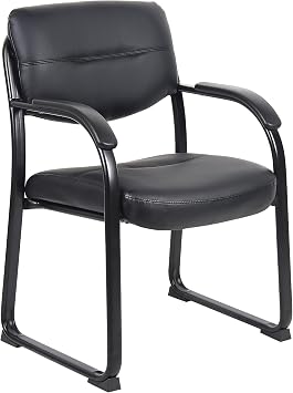 Boss Office Products Leather Sled Base Side Chair with Arms in Black B9519