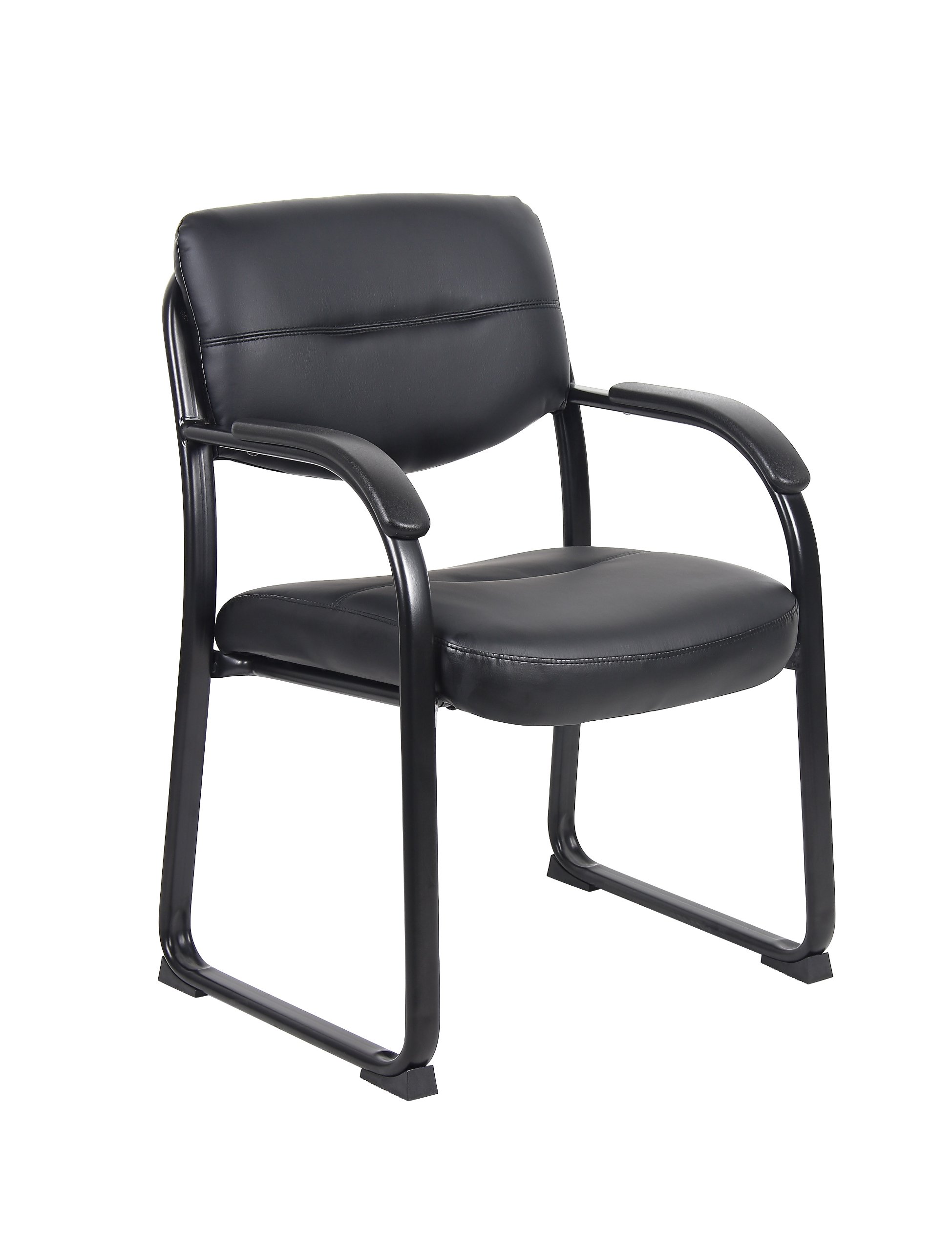 Boss Office Products Leather Sled Base Side Chair with Arms in Black (B9519)