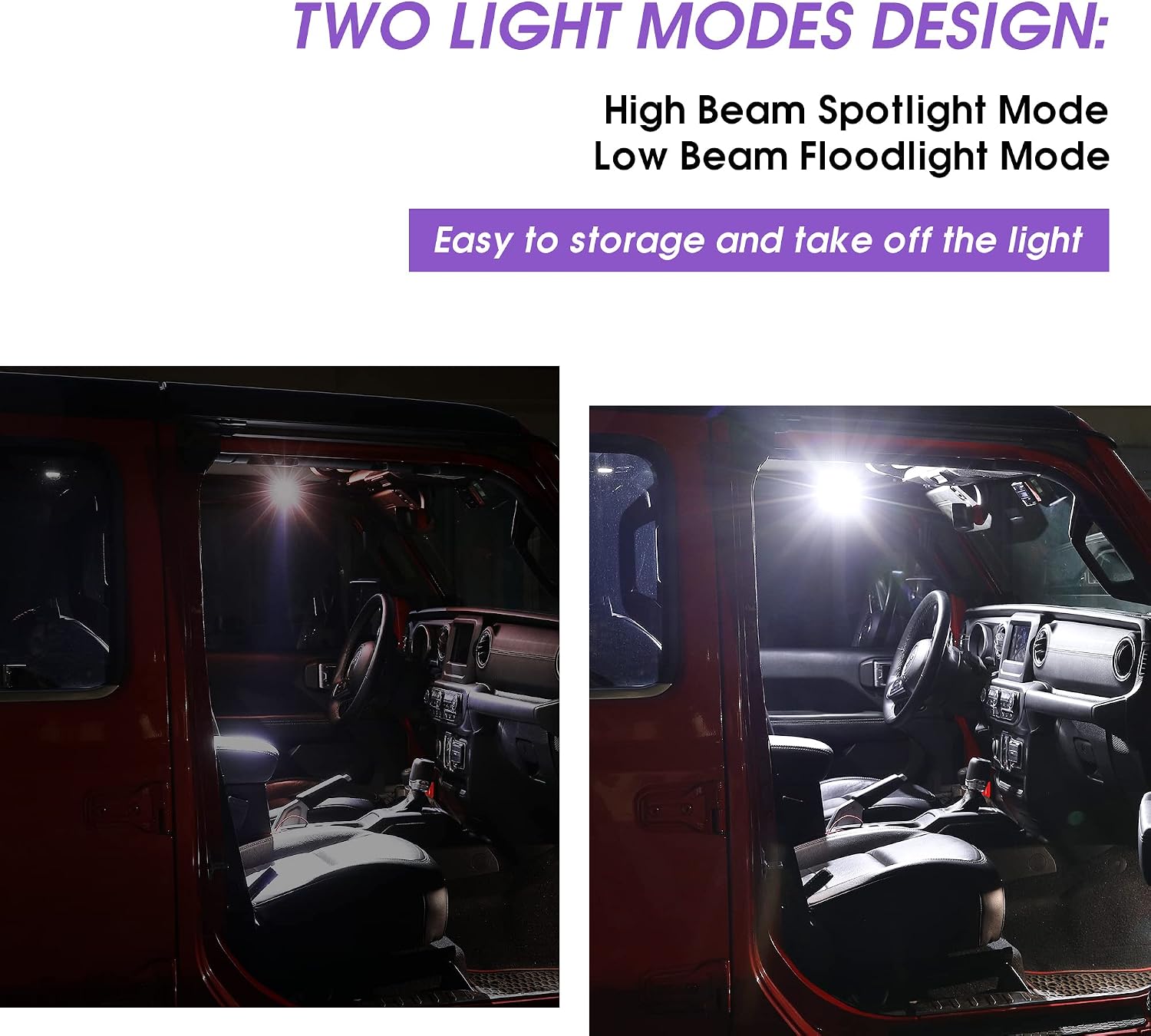 sukemichi Handles Grab Roll Bar Grab Handles with Light for Jeep Wrangler Accessories TJ JK JL YJ Unlimited Rubicon Sahara 2 Door 4 Door Jeep Gladiator JT, Rechargeable Dome Light, Purple, 4 Pack