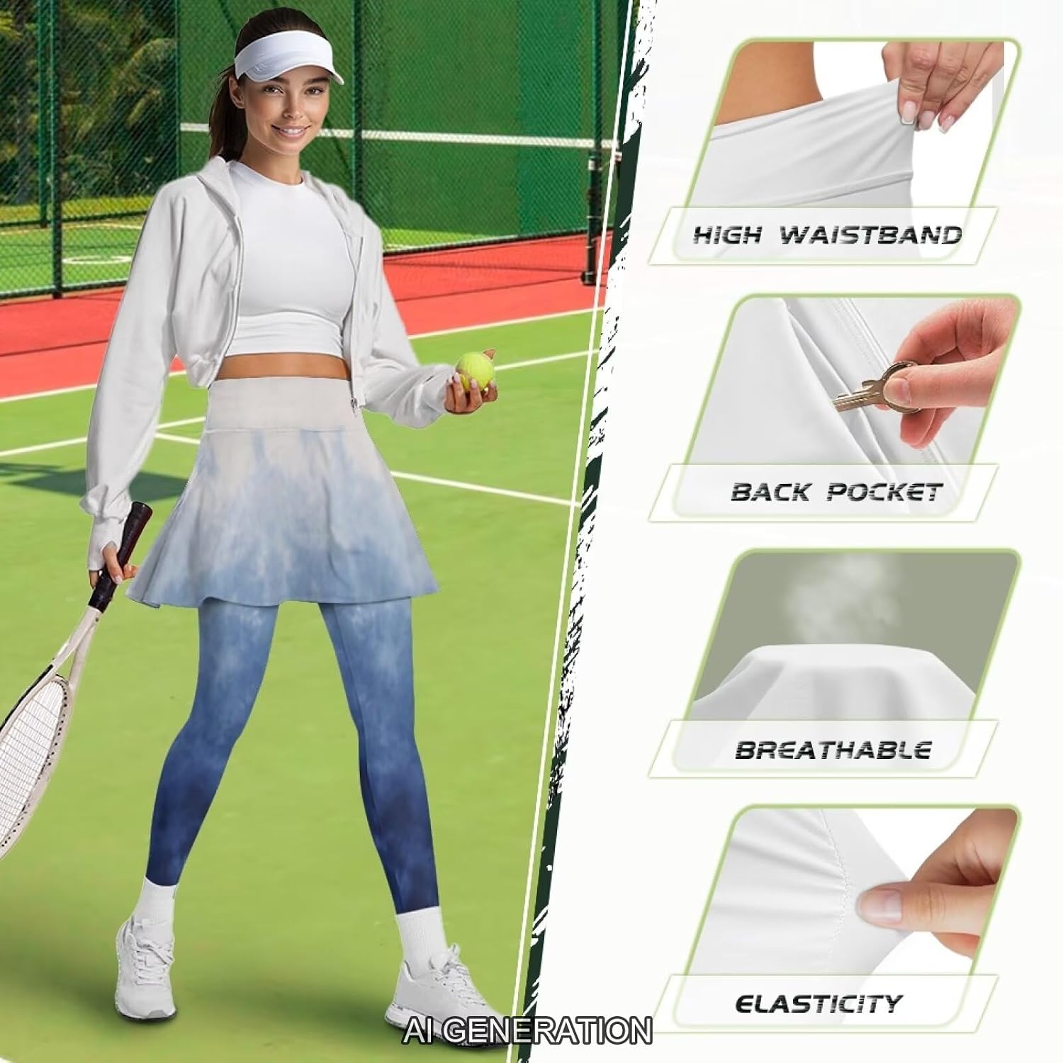 Women's Athletic Skirt with Leggings High Waisted Skort with Leggings Modest Leggings Attached Skirts Tennis Pants