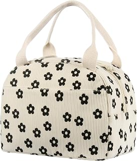 Lunch Bag - Insulated Lunch Box for Women, Reusable Large Capacity Cooler Bag for Adults, Small Leakproof Cute Corduroy Lunch Tote for Work Office Travel Picnic.(Black)