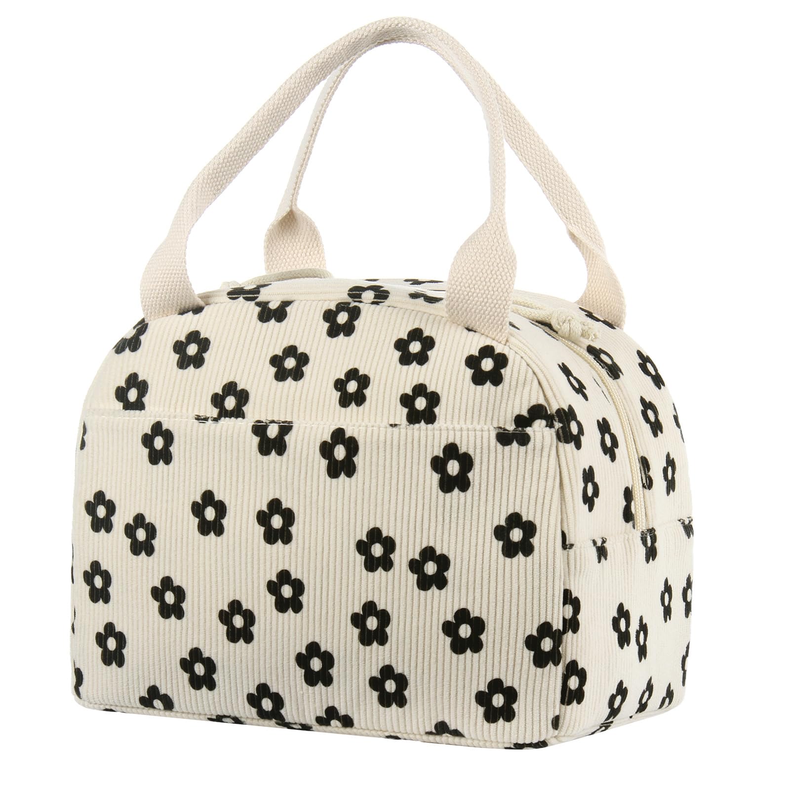 BuyCard Lunch Bag for Women,Insulated Lunch Bag for Adults, Waterproof & Oilproof Cool Bag for Work, School, Picnic & On The Go. (Little Black Flower)