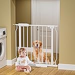 HOOEN 29-34 Inch Wide Baby Gate for Stairs Doorways Metal Indoor Dog Gates Pressure Mounted Walk Through Safety Gates Child Gates for Kids or Pets (29-34)