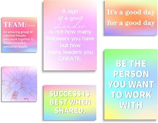 6 Pcs Inspirational Quotes Office Poster Prints - Abstract Gradient Teamwork Wall Artwork Painting Decoration For Home, Office, Workplace - Positive Canvas Poster Frame Gifts - A03