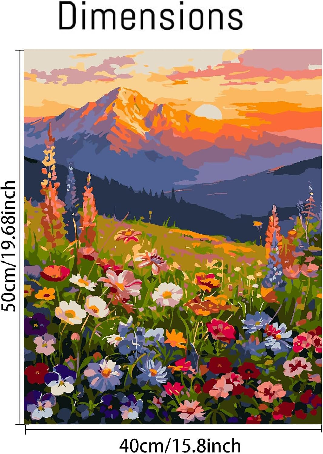 Clendo Landscape Paint by Numbers Kit for Adults Beginner, Flower Mountain Adult Paint by Number Kits on Canvas, Sunset Oil Painting Kit for Beginners Gift Home Wall Decor 16x20 Inch image 3
