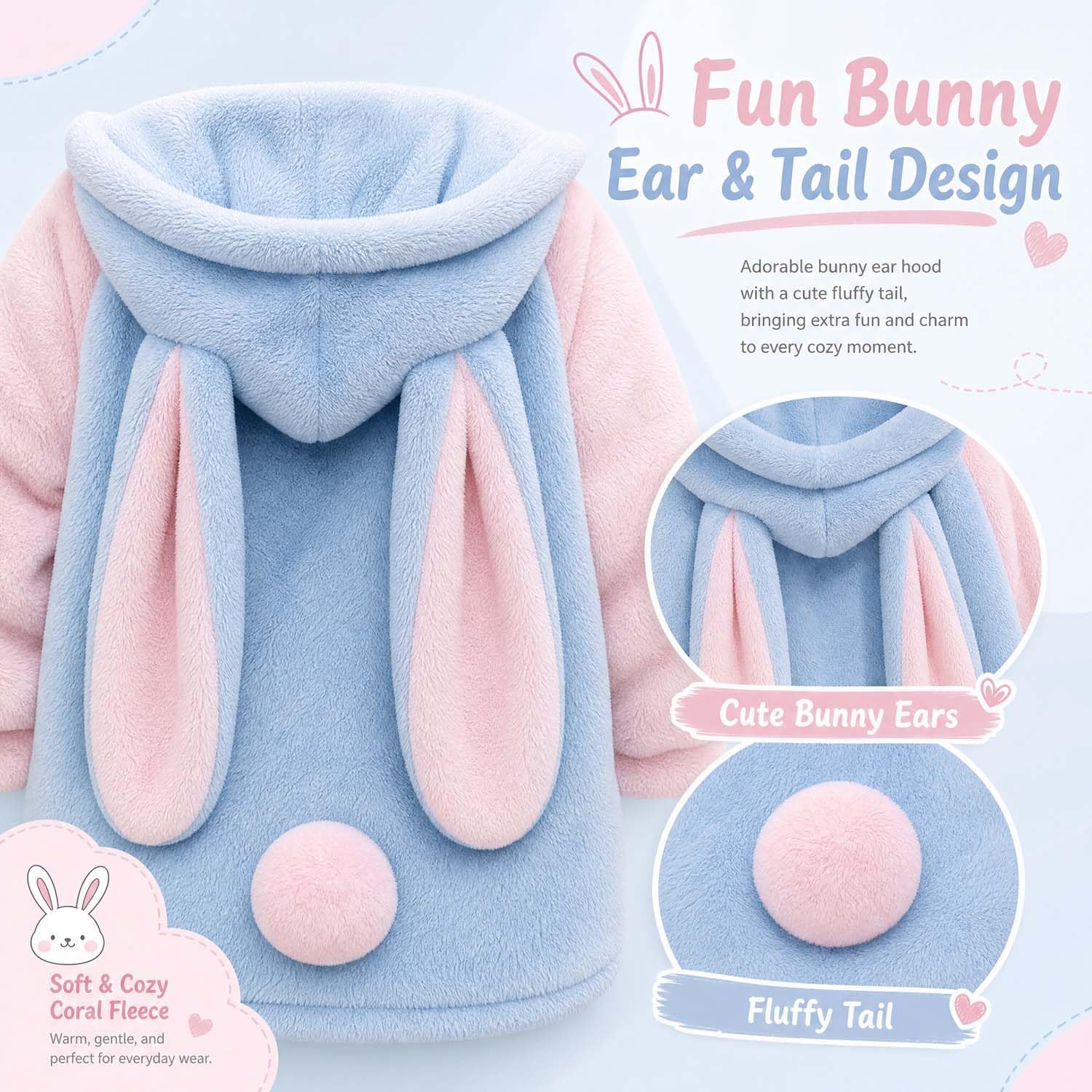 Winter Fluffy Bunny/Bear Coat Hoodie With Ears&Tail For Women Men Winter Zip Jacket Cosplay Rabbit Sweater Jacket