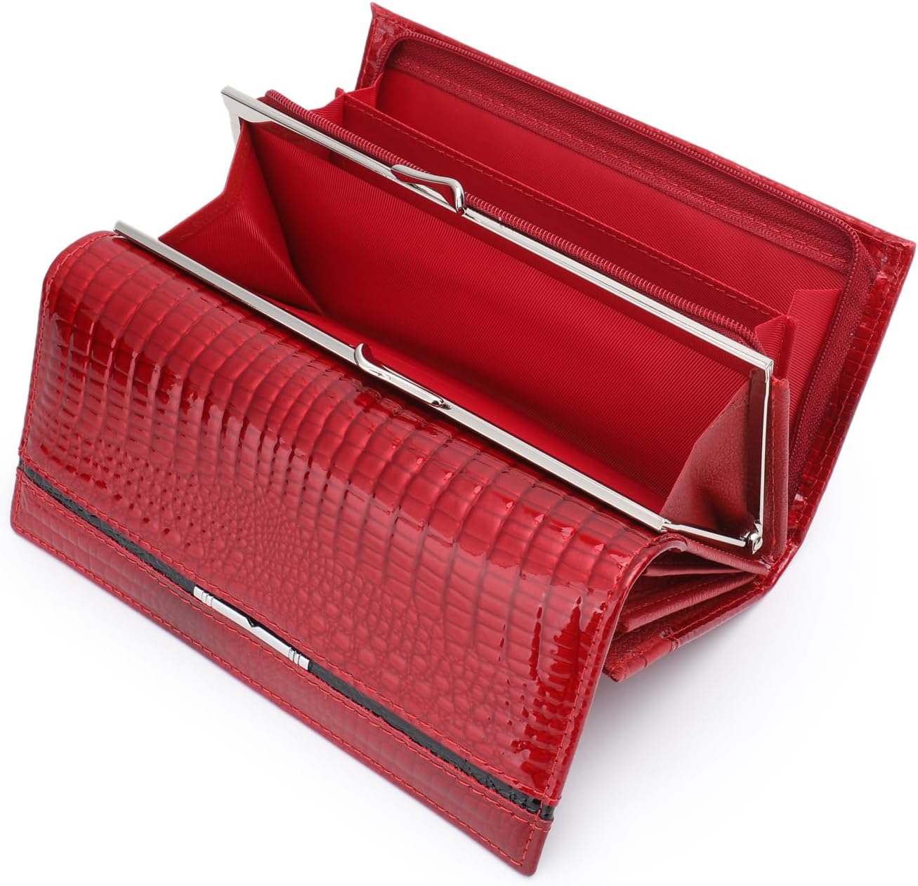Women's Wallet Long Leather Purse Credit Card Ladies Casual Wallet Fashion Clutch red - Image 3