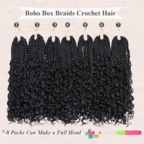 Miniatura 4 de Goddess Box - Trenzas de cabello de ganchillo de 10 pulgadas, trenzas de caja bohemia con extremos rizados, cabello sintético bohemio 3X para