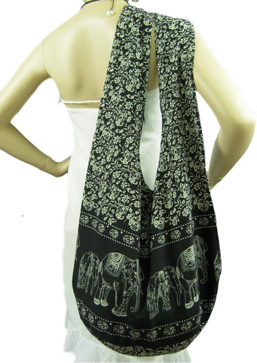 BenThai Products BTP! Elephant Floral Print Sling Crossbody Shoulder Bag Purse Hippie Hobo Thai Cotton Gypsy Bohemian Large