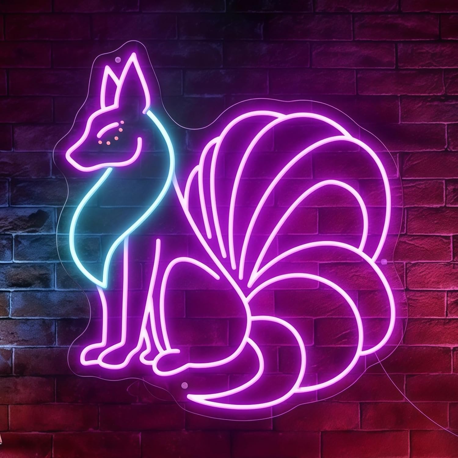 Custom Nine Tailed Fox Neon Sign, Anime Neon Light for Wall Decor Dimmable USB, Nine Tailed Fox LED Light for Bedroom Living Room Home Bar Club Party 15.4″ × 16.5″