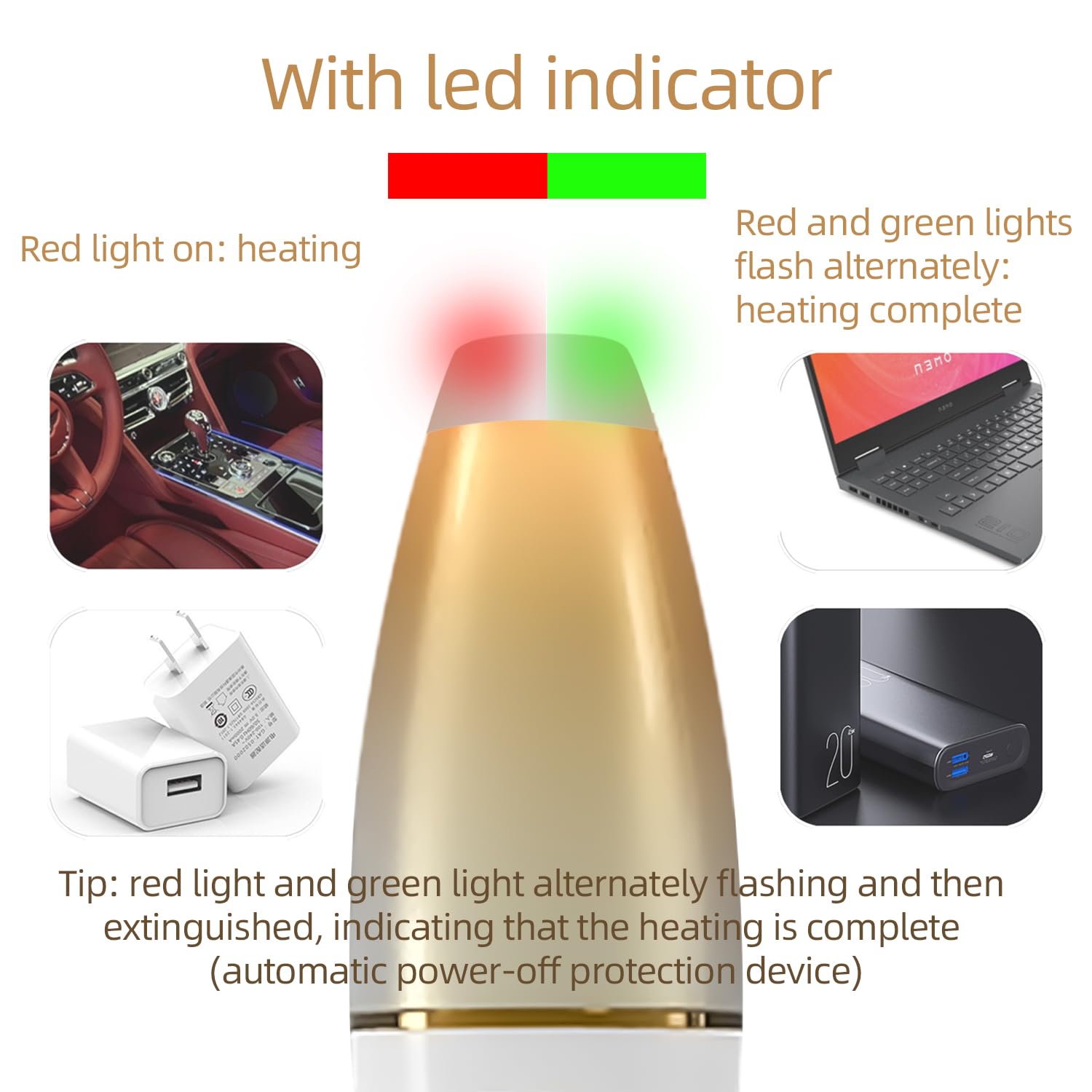 Palo de calefacción de juguete de doble cabeza, indicador LED, calentador de manos USB, calentador de manos USB, control automático, calentamiento rápido, portátil, calefacción al aire libre, té, 8
