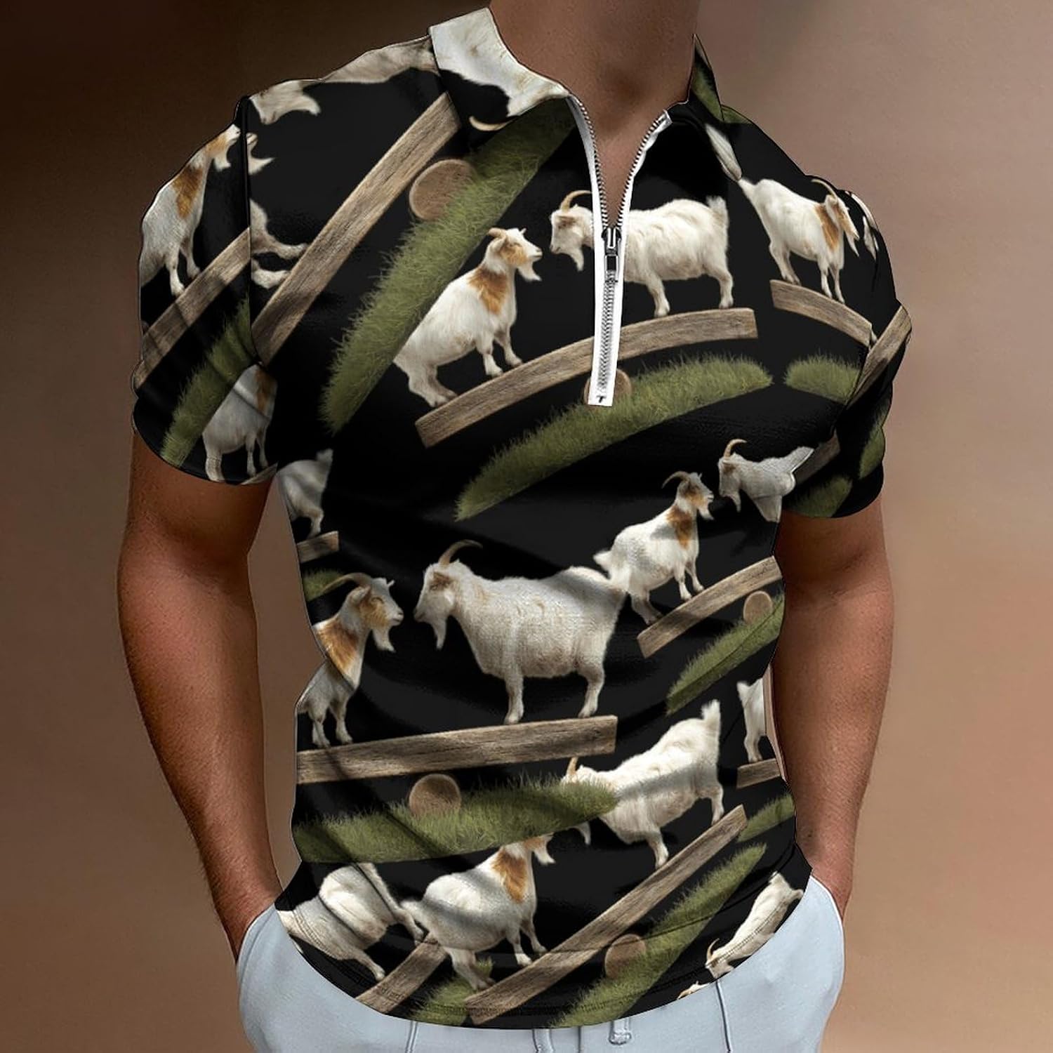 Goatses Bench Their Men's Polo Shirts Golf Short Sleeve Tops | Casual Workout,Golf T-Shirt,Zippered Tee,Collared,Print