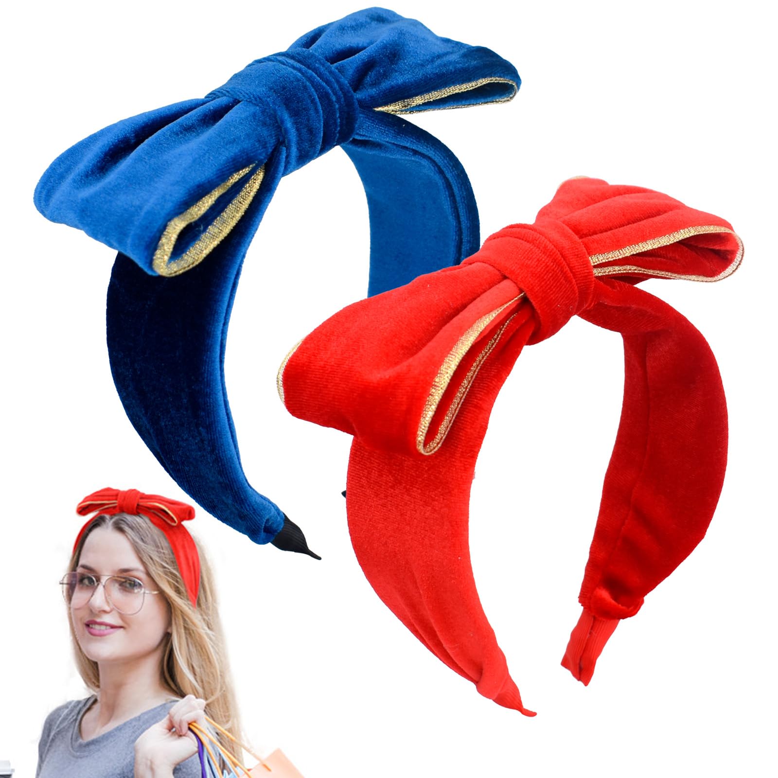 BEGOOD Velvet Bow Headbands for Women Headband with Bow Fashion Bowknot Hairbands Womens Wide Head Band Girls Turban Hair Accessories 2Pcs