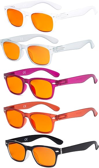 Eyekepper 5 Pack Reading Glasses Blue Light Blocking Computer Eyeglasses Orange Tinted Cat Eye