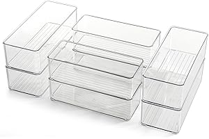 Hudgan Clear Plastic Bathroom Drawer Organizer Pack for Vanity and Desk