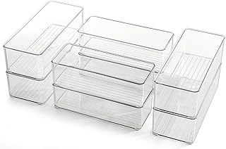 Hudgan 8 Pack Clear Plastic Drawer Organizers Set, Stackable Deep Drawer...