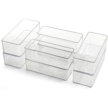 مجموعة منظمات درج بلاستيك شفاف من Hudgan 8 Pack ، منظم درج عميق قابل للتكديس لماكياج الغرور والمكتب ، منظم درج طويل القامة