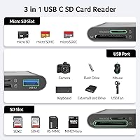 Vista 7 de Acer Lector de tarjetas SD USB C, lector de tarjetas de memoria 3 en 1 con ranuras dobles y USB 3.0, adaptador de tarjeta micro SD para iPhone 16/15