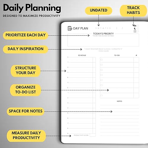 Miniatura 10 de Wyze Planner - Agenda para fijar objetivos  6 meses sin fecha diaria, semanal y mensual con calendario para ayudar a aumentar la productividad y