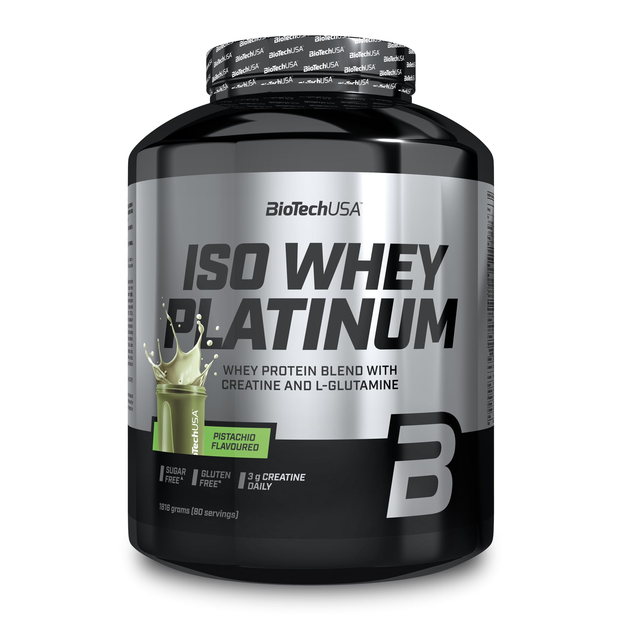 BioTechUSA Iso Whey Platinum | blend proteico con creatina e aminoacidi | Consistenza cremosa | Con vitamina B3 e zinco | Senza zucchero, Senza glutine | multicomponente | 1816 g, Pistacchio