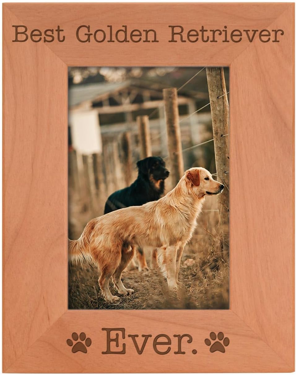 ThisWear Golden Retriever Frame Best Golden Retriever Ever Natural Wood Engraved 5x7 Portrait Picture Frame Wood