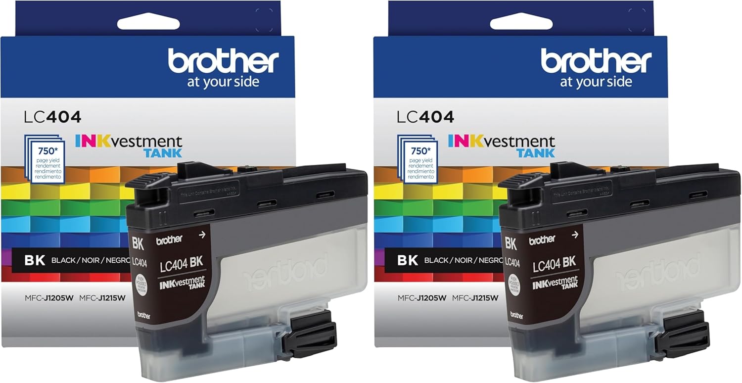 Brother Genuine LC404BKYield Black INKvestment Tank Ink Cartridge Page Yield -750,(Pack of 2)
