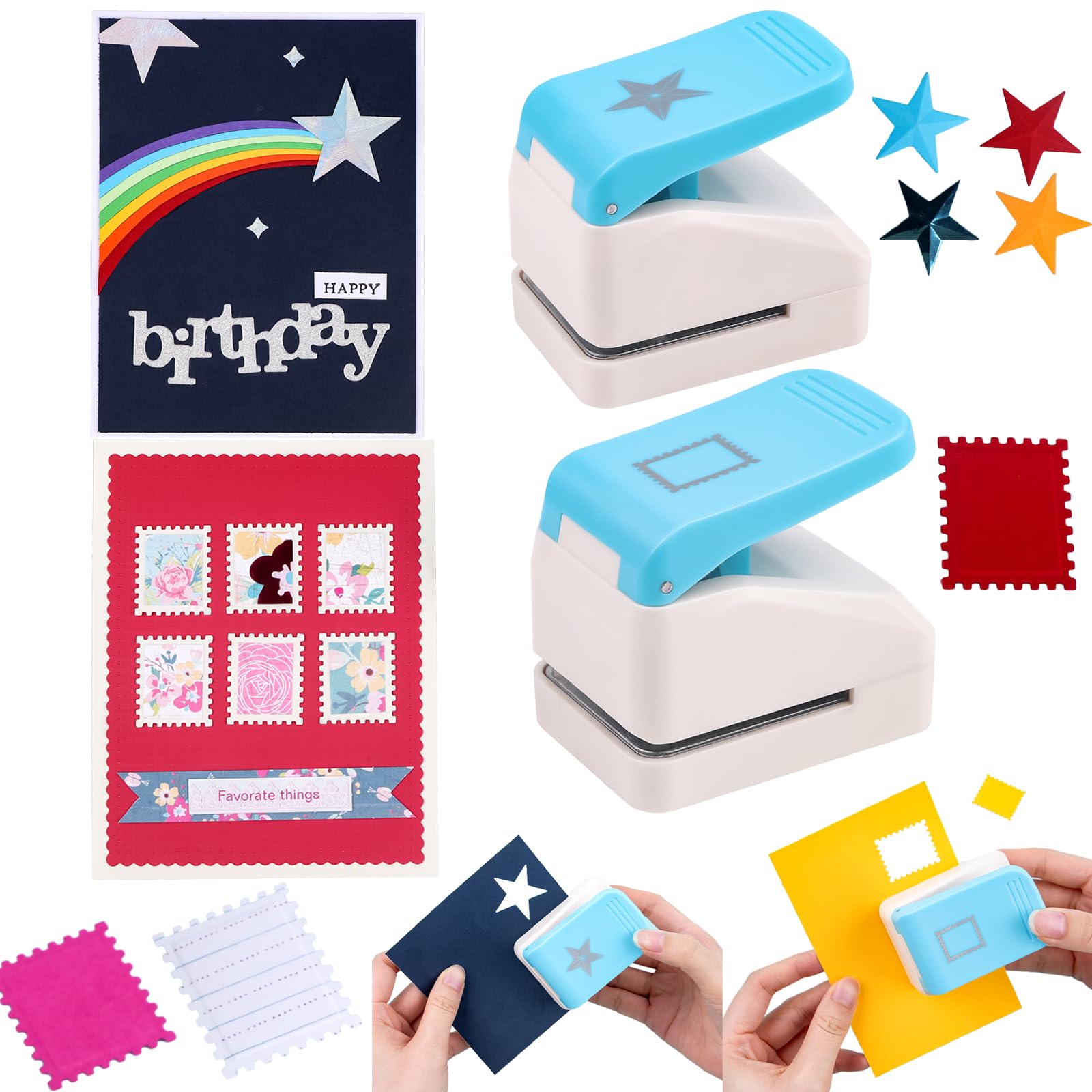 2Pcs/Set 3D Postage Stamp and Star Embossing Punch; Punches Score Tools for Scrapbooking Journaling Paper Craft DIY Card Making Paper Crafting Scrapbooking DIY Card Making Arts Crafts Supplies — image 1
