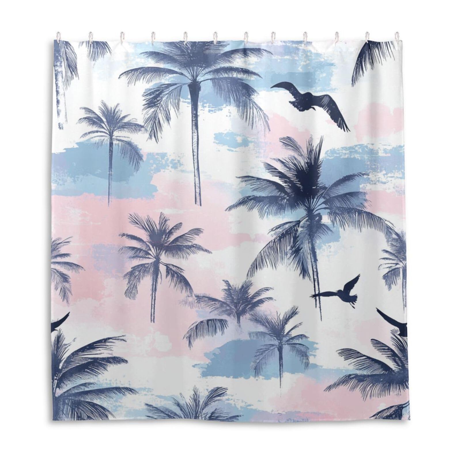 Rideau de douche 168 x 183 cm en polyester motif cocotier aquarelle chic pour salle de bain