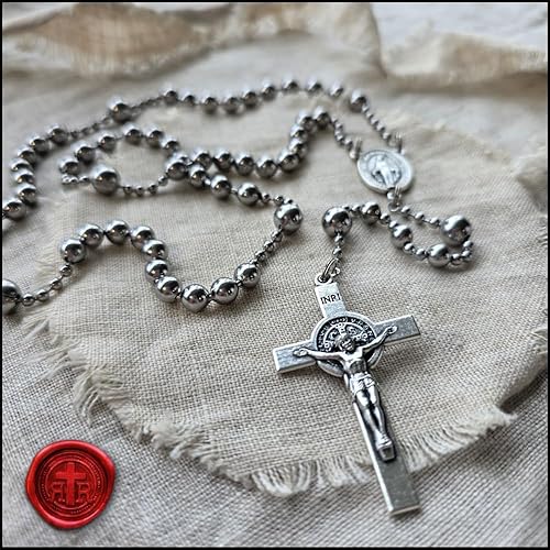 Miniatura 3 de Rugged Rosaries Saint Benedict WWI Combat Rosary in Silver Finish - Handmade in the USA