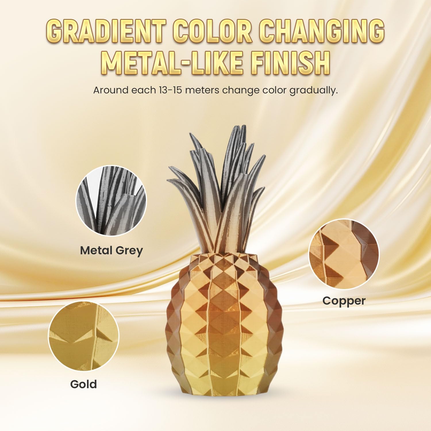 FLASHFORGE Silk PLA Gradient Metal Rainbow Filament, Silk Multicolored Color Change 3D Printing Filament, Gold Copper Bronze Grey Shiny Color-Changing Metal-Like Finish, Ultra-High Glossiness - Image 3