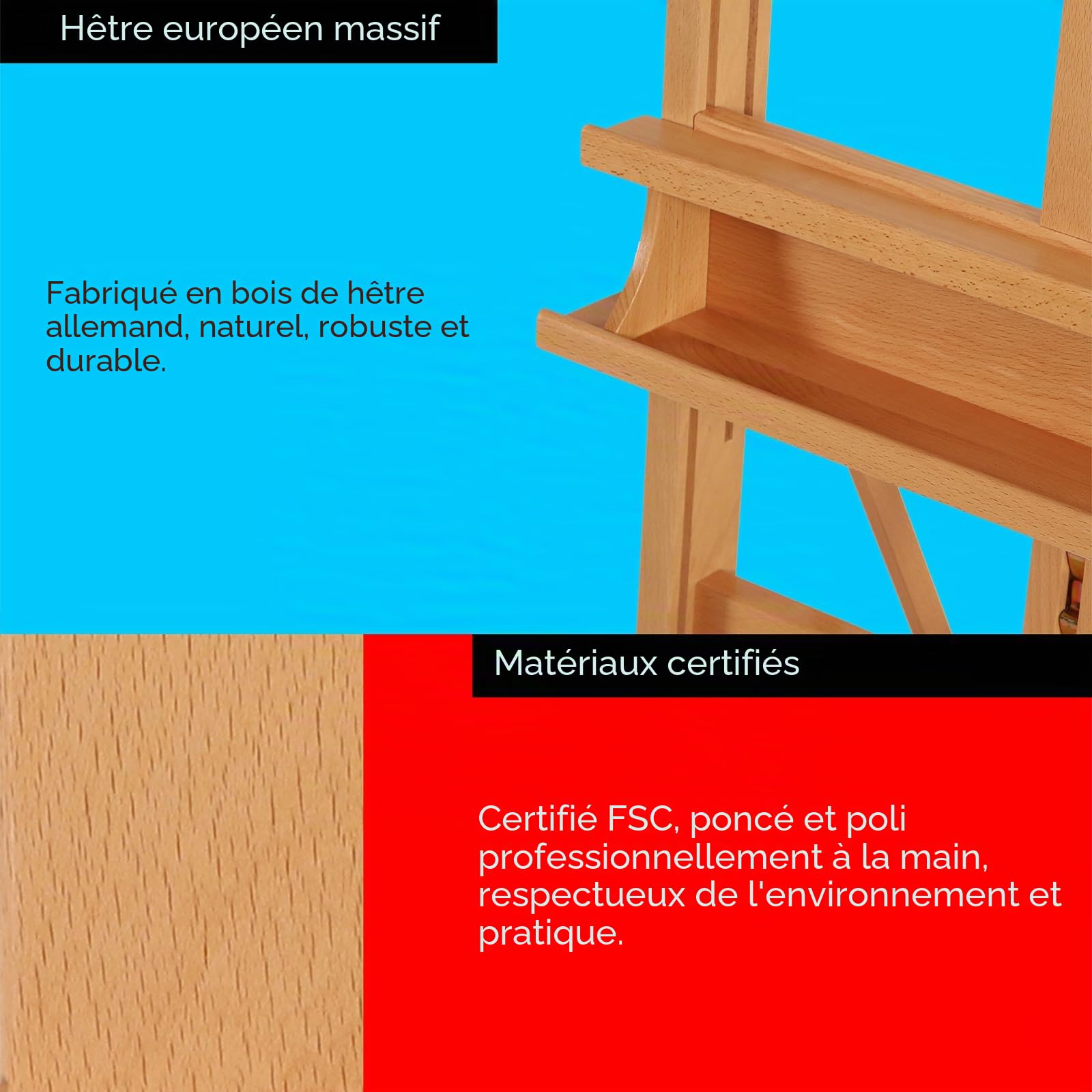 MEEDEN Grand chevalet de studio avec cadre en H - Chevalet d'artiste en bois de hêtre réglable et inclinable - Peut contenir des toiles jusqu'à 122 cm