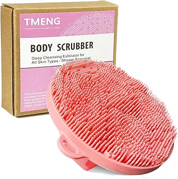 Silicone Body Scrubber-Silicone Shower Brush for Gentle Exfoliating & Lathering with Body Scrub & Wash, Durable & Hygienic, Deep Cleansing Exfoliator for All Skin Types - Shower Essential Pink