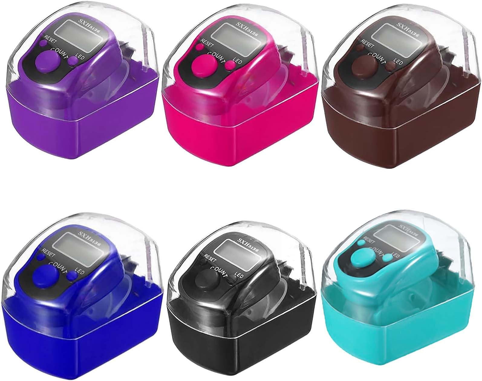 6-Pack Digital Tally Finger Counter with Led, Colorful Tasbeeh Tasbih 5-Digits Counter Clickers with Led Light, Carry Ring, Individual Hard Case for Muslims Pray Knitting Track Golf Lap