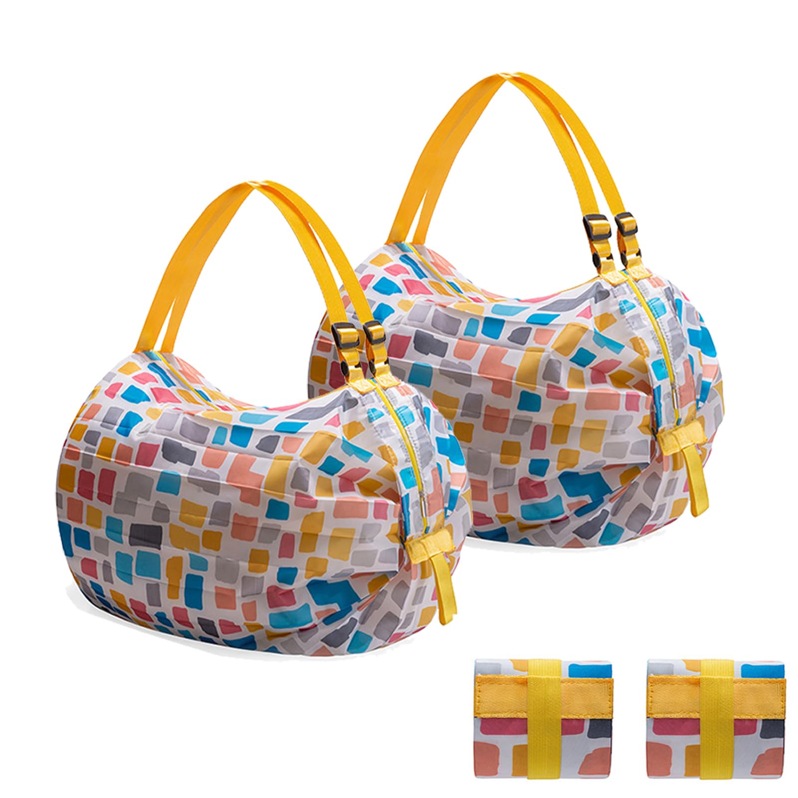 Fashion & Lifestyle 2 PCS Reusable Grocery Bags, Portable Shopping Bags,Foldable Washable Shopping Bags Large Capacity Waterproof storage bag (Yellow