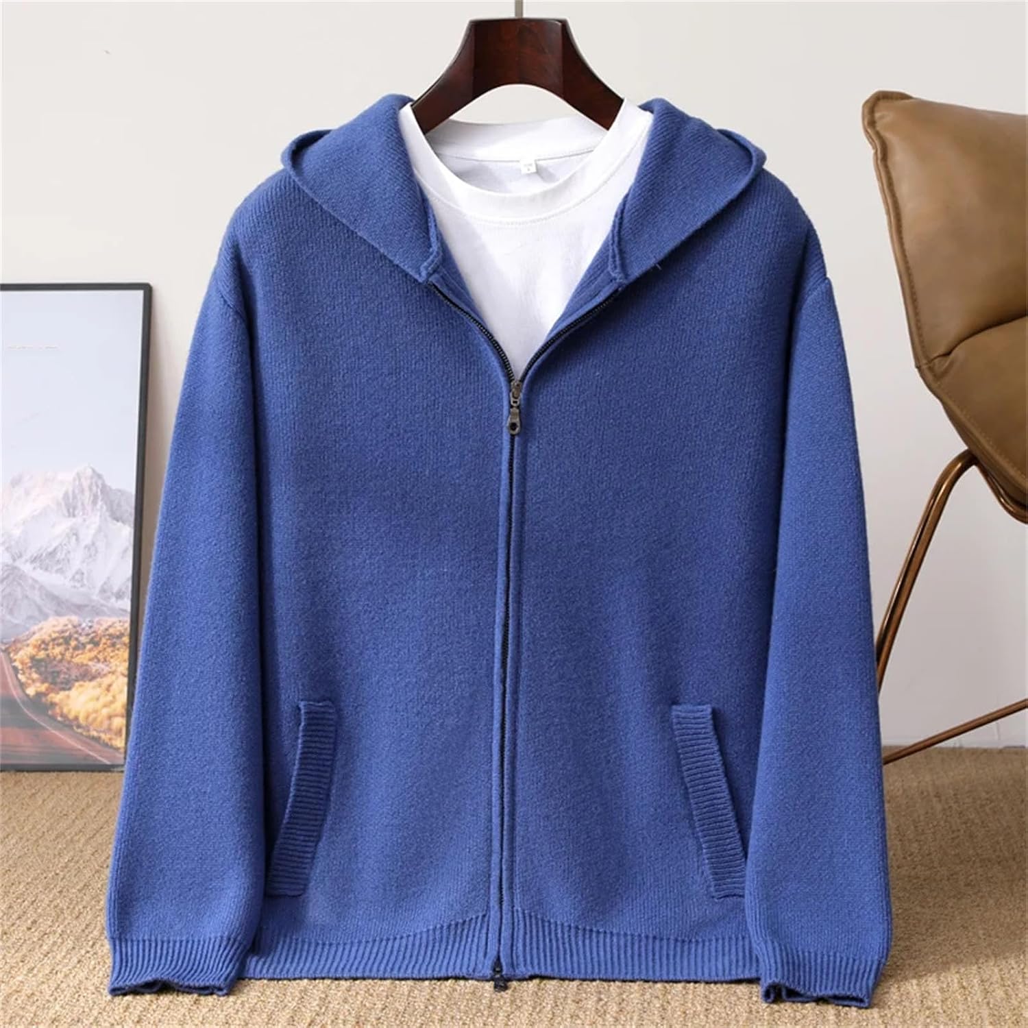 Men's Cardigan 100 Percent Merino Wool Sweater Winter Knitted Casual Long Sleeved Business Hooded Sweaters