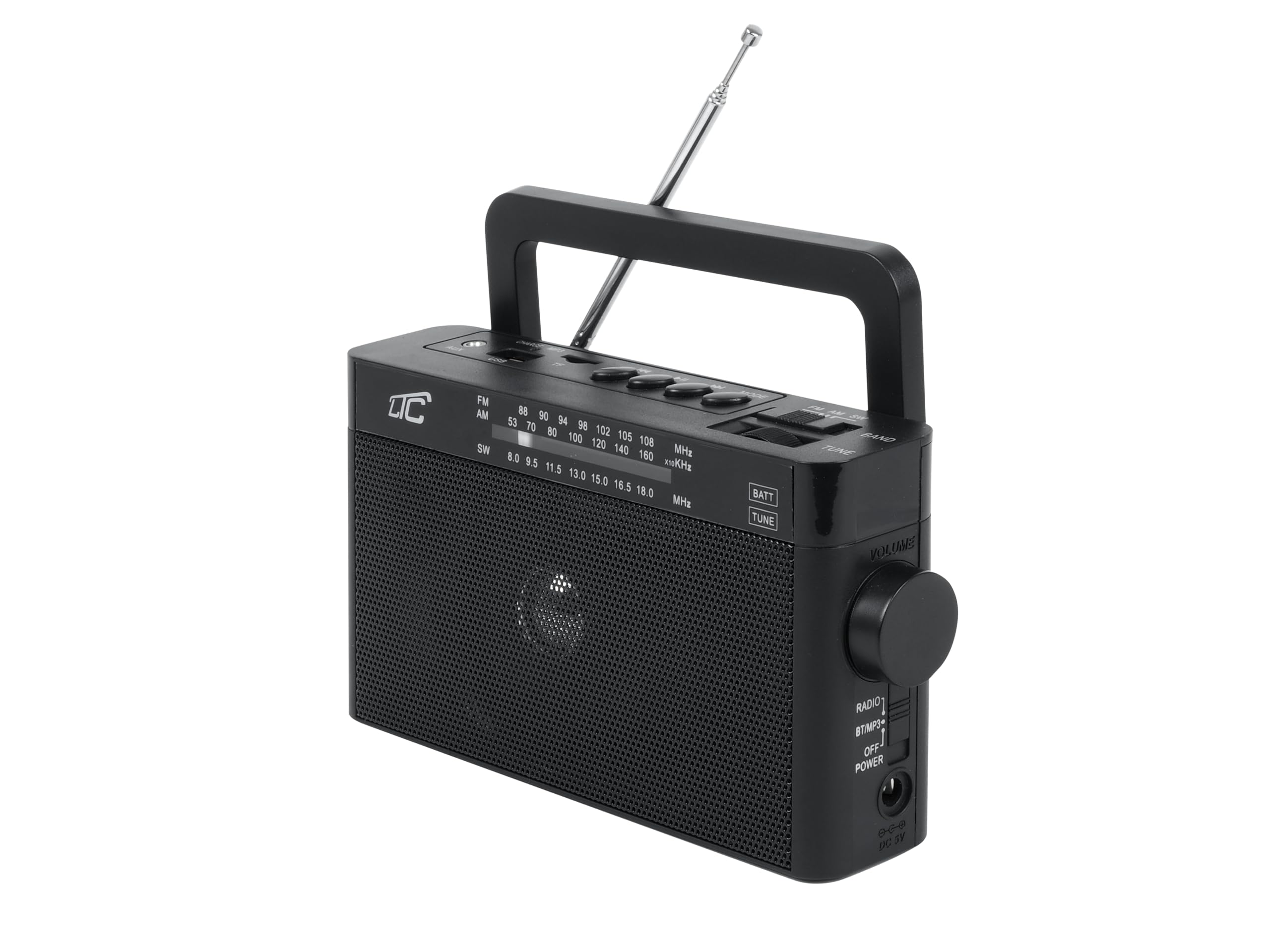LTC Sona przenośne radio retro z Bluetooth/AM/FM / MP3 / USB/SD 1200 mAh akumulator antena teleskopowa (czarna)