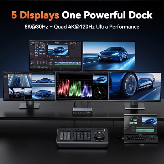 TobenONE Docking Station 5 Monitors, Cooling Fan, 8K+Quad 4K@120Hz Display
