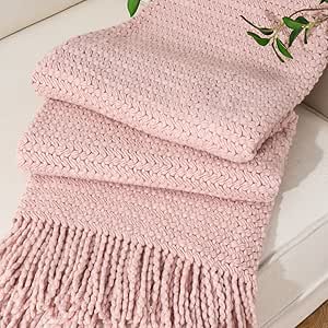 BATTILO HOME Pink Knitted Throw Blanket