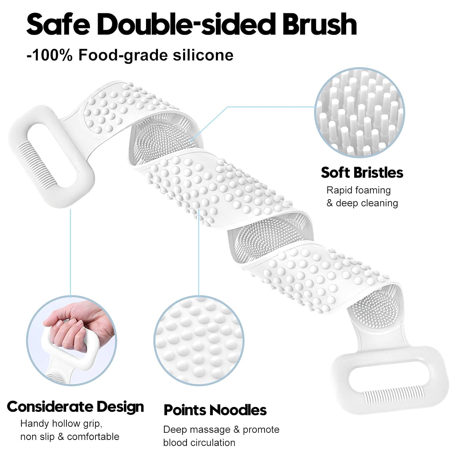 HOPESO Shower Silicone Back Scrubber, Silicone Bath Body Brush, Easy To Clean-Exfoliate, Improve Your Blood Circulation,Silicone Back Scrubber For Shower (white upgraded version) : Beauty & Personal Care