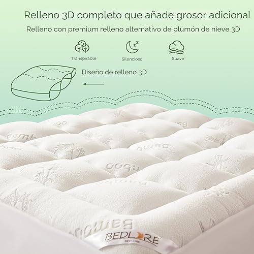 Miniatura 5 de BEDLORE Cubrecolchón Queen de Viscosa Derivada de Bambú, Almohadilla Superior Gruesa (Pillow Top) para Colchón con Bolsillos Elásticos para