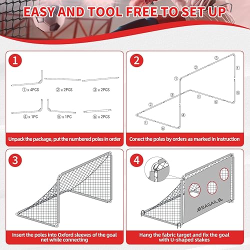 Miniatura 5 de BAGAIL Portería de fútbol, red de fútbol 2 en 1 con objetivos, entrenador de fútbol desplegable de 6 x 4 pies para patio trasero con tela