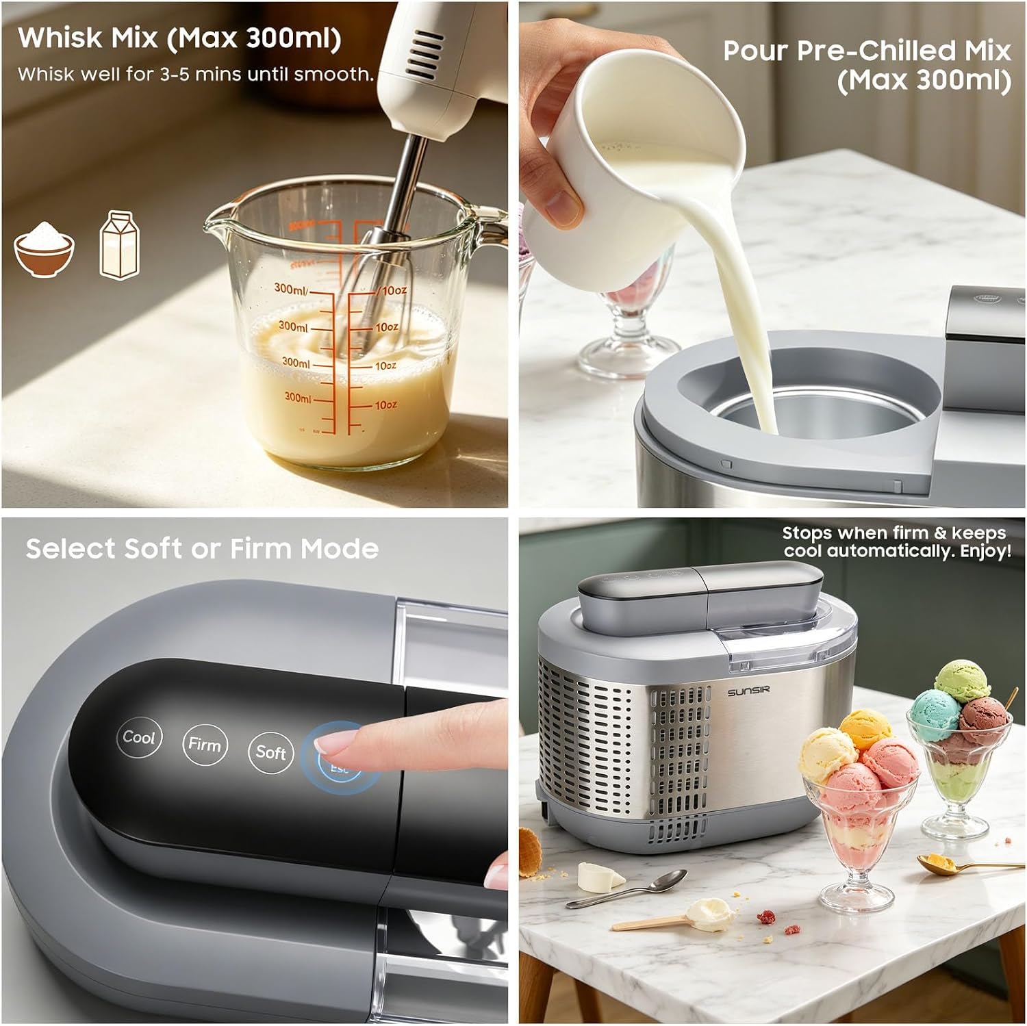 Premium Automatic Single Serve Semi-Conductor Ice Cream Maker, No Pre-Freezing Built-in Cooling System, 1.2 Pint (600ml), Soft & Firm Modes with 6H Keep Cool, Gelato & Sorbet Machine for Home | Homemade Ice Cream, Frozen Desserts
